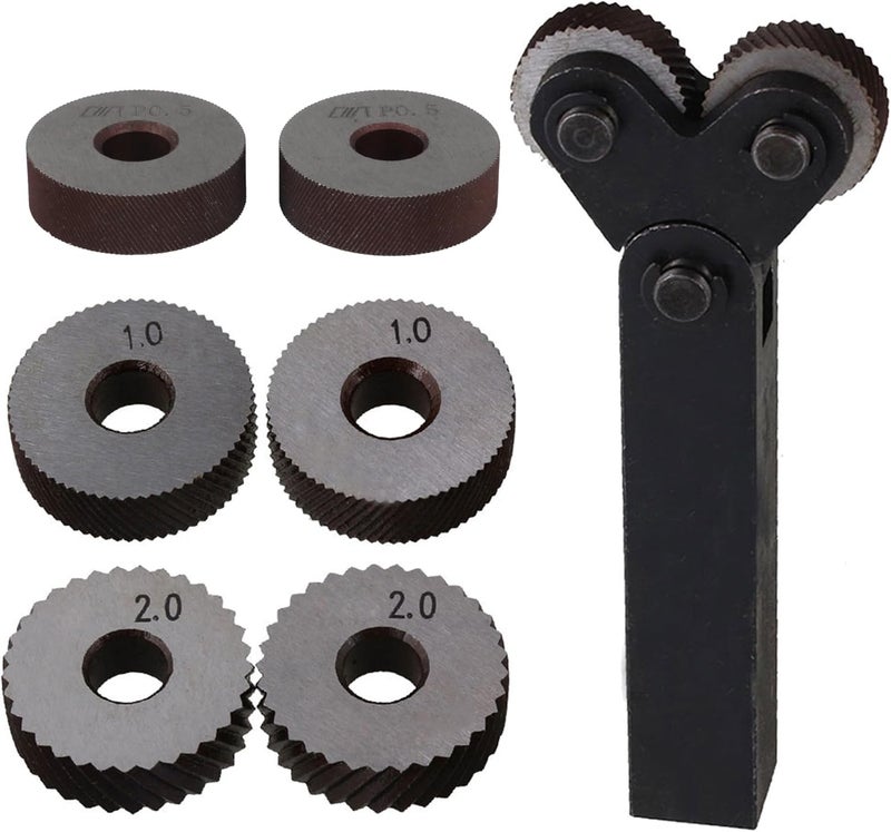 CNBTR Rotating Head Knurling Tool Pitch Diagonal Coarse Linear Dual Wheels 0.5mm 1mm 2mm with 1.5mm Pitch Pack of 7 - Image 1