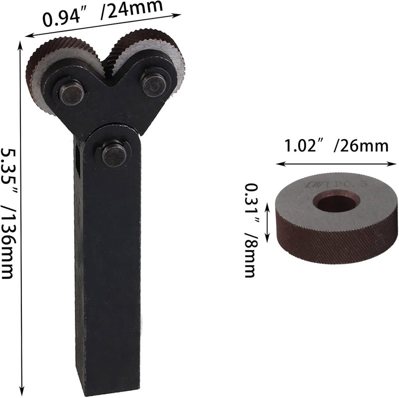 CNBTR Rotating Head Knurling Tool Pitch Diagonal Coarse Linear Dual Wheels 0.5mm 1mm 2mm with 1.5mm Pitch Pack of 7 - Image 4
