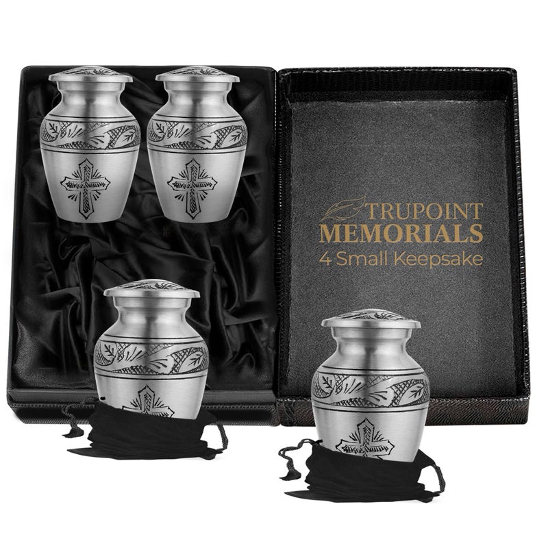 Trupoint Memorials Small Urns for Human Ashes Keepsake, Religious Decorative Mini Cremation Urn for Adult Men & Women, Set of 4, Cross Pewter - Image 5