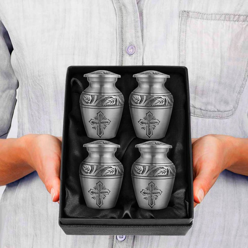 Trupoint Memorials Small Urns for Human Ashes Keepsake, Religious Decorative Mini Cremation Urn for Adult Men & Women, Set of 4, Cross Pewter - Image 3
