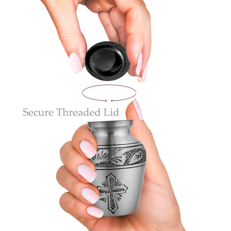 Trupoint Memorials Small Urns for Human Ashes Keepsake, Religious Decorative Mini Cremation Urn for Adult Men & Women, Set of 4, Cross Pewter - Image 4