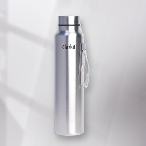 Clazkit Stainless Steel Water Bottle, 700 ml - Single-Walled, Spill-Proof, Food Grade Steel | Fridge, Office, School, Travel, Gym, Car - Set Of 3 (Silver) - Image 2