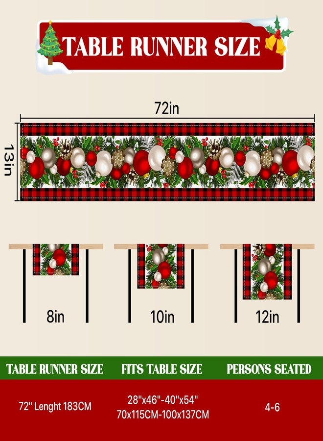 Bloss Christmas Table Runner 72 Inches Long,Red Buffalo Plaid Christmas Table Decorations Runner,Xmas Decorations Clearance,Xmas Holiday Kitchen Dining Tables Decoration for Home/Party Christma Decor - Image 4