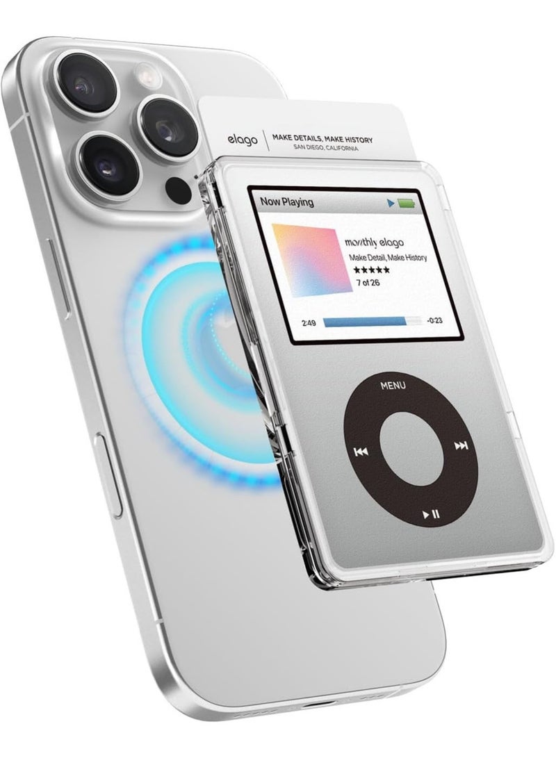 Elago Clear Magnetic 2 Card Slot Holder Compatible with MagSafe compatible cases and iPhone 16/15/14/13/12 Series Wallet - Silver