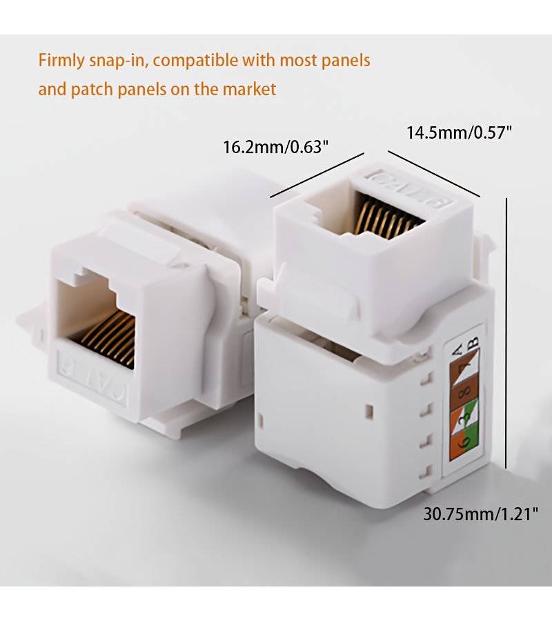 25 قطعة من مقبس كيستون RJ45 من نوع Cat6 متوافق مع 10G باللون الأبيض للوحات الحائط ولوحات التوصيل وكابلات Cat5E وCat5 - Image 3
