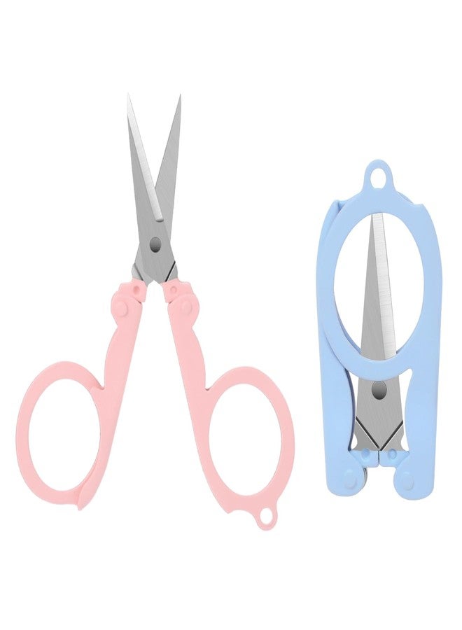 Hariendny 2Pcs Mini Folding Badge Reel Scissors Stainless Steel Scissors with Safety Cap - Mini Shear Tiny Cutter for Crafting, Sewing, Travel - Image 1