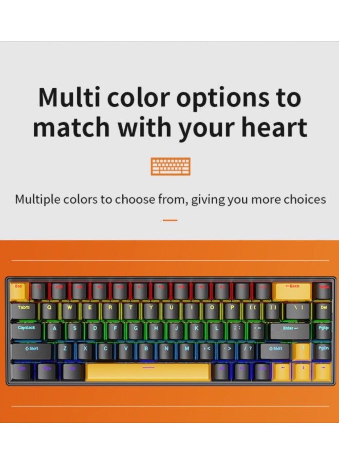 متجر الفرح - لوحة مفاتيح ألعاب ميكانيكية سلكية مكونة من 68 مفتاحًا RGB بنسبة 60% مع كابل Type-C قابل للفصل باللونين الأسود والأصفر - Image 1
