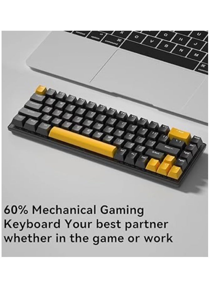 متجر الفرح - لوحة مفاتيح ألعاب ميكانيكية سلكية مكونة من 68 مفتاحًا RGB بنسبة 60% مع كابل Type-C قابل للفصل باللونين الأسود والأصفر - Image 1