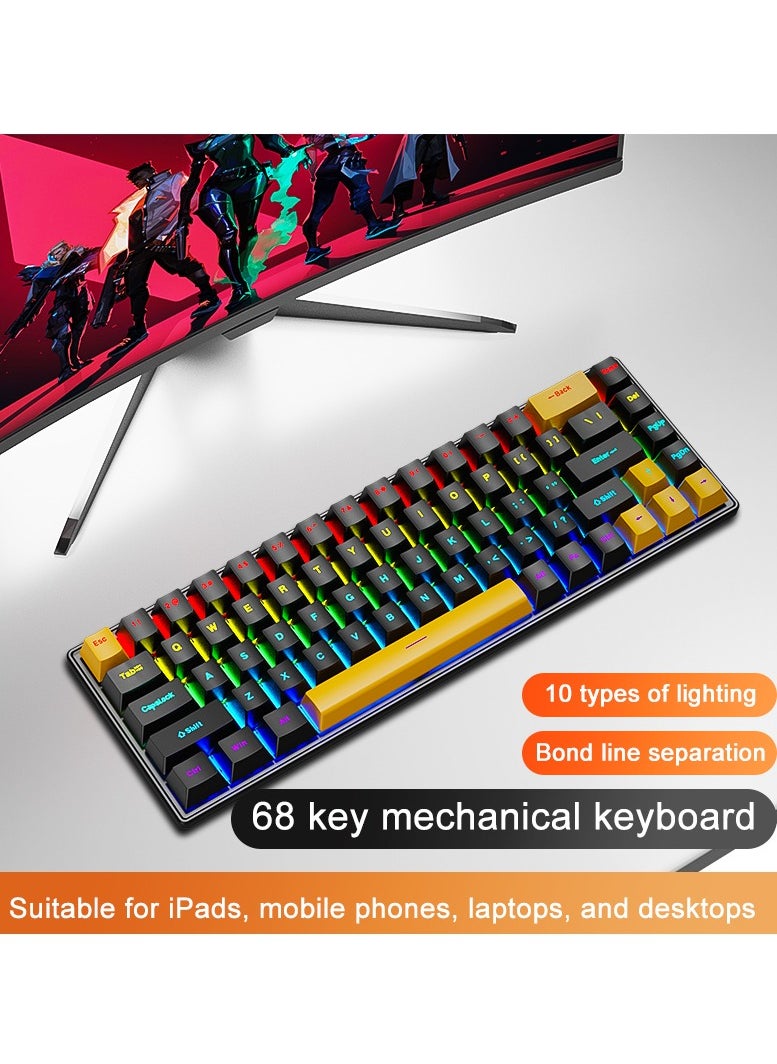 متجر الفرح - لوحة مفاتيح ألعاب ميكانيكية سلكية مكونة من 68 مفتاحًا RGB بنسبة 60% مع كابل Type-C قابل للفصل باللونين الأسود والأصفر - Image 1