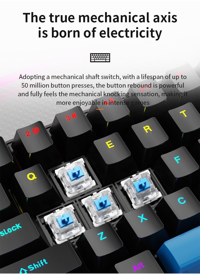 متجر الفرح - لوحة مفاتيح ألعاب ميكانيكية سلكية مكونة من 68 مفتاحًا RGB بنسبة 60% مع كابل Type-C قابل للفصل باللونين الأسود والأصفر - Image 1