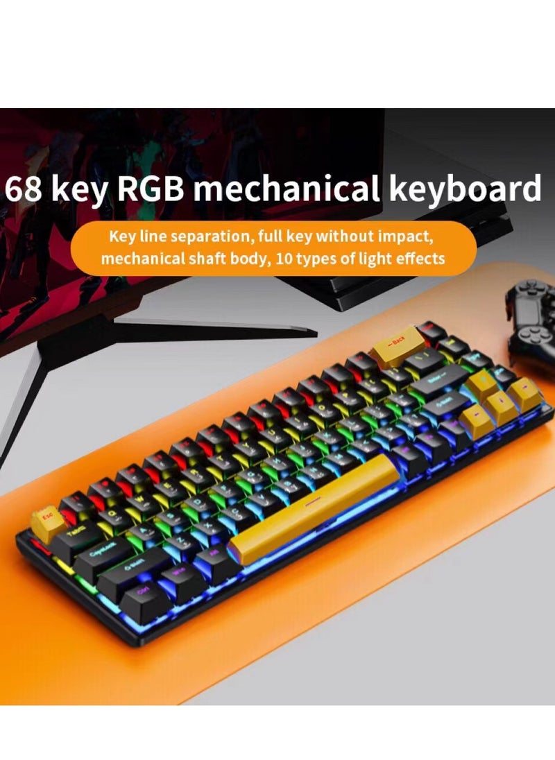 متجر الفرح - لوحة مفاتيح ألعاب ميكانيكية سلكية مكونة من 68 مفتاحًا RGB بنسبة 60% مع كابل Type-C قابل للفصل باللونين الأسود والأصفر - Image 1