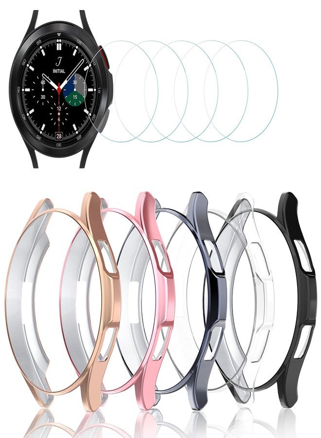 Simpeak 5Pack Screen Protector Compatible with Samsung Galaxy Watch 4 Classic 46mm 2021 Released, Soft Bumper Case Replacement for Galaxy Watch4 Classic 46, 5x Anti-Bubble Glass Film, 5x Back Case - Image 1