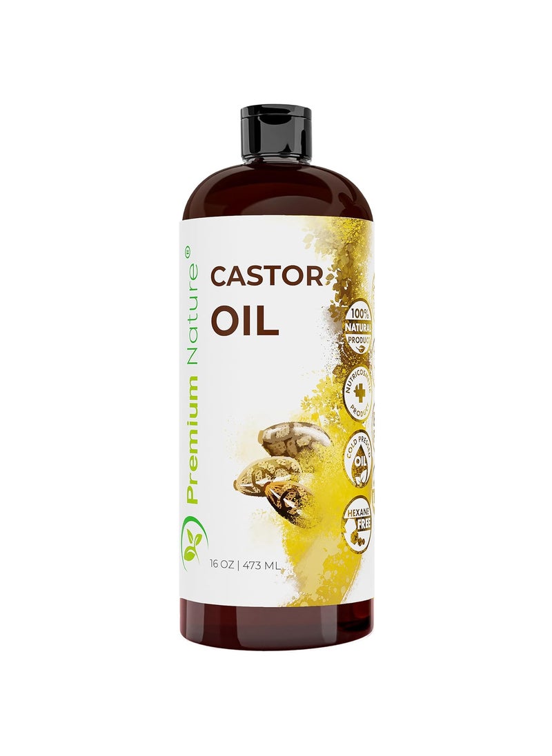 Premium Nature - Castor Oil Pure Carrier Oil  Cold Pressed Castor Oil for Essential Oils Mixing Natural Skin Moisturizer Body  Face Eyelash Caster Oil Eyelashes Eyebrows Lash  Hair Growth Serum 16 oz - Image 1