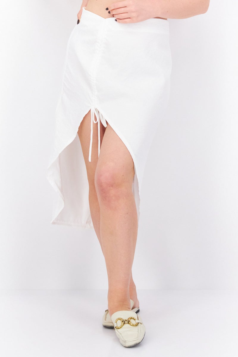 SNDYS Women Solid Midi Skirt, White - Image 1