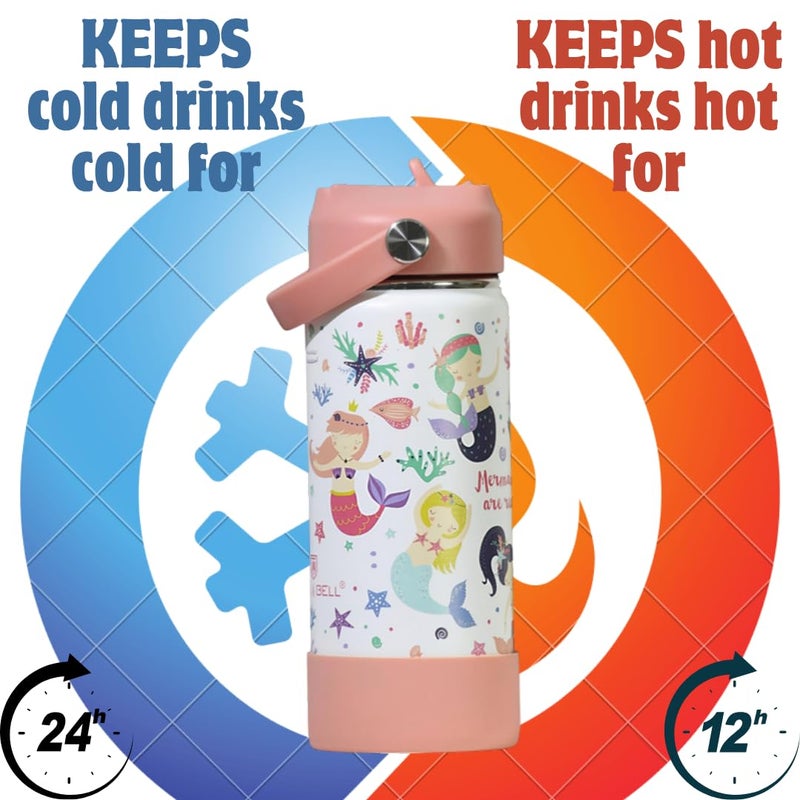 TOM  BELL Insulated Water Bottle for Kids 500ml,Double Wall Water Bottle for School, Sipper Bottle,Hot and Cold, Premium 304 Stainless Steel (NEW MERM, 500ml) - Image 2