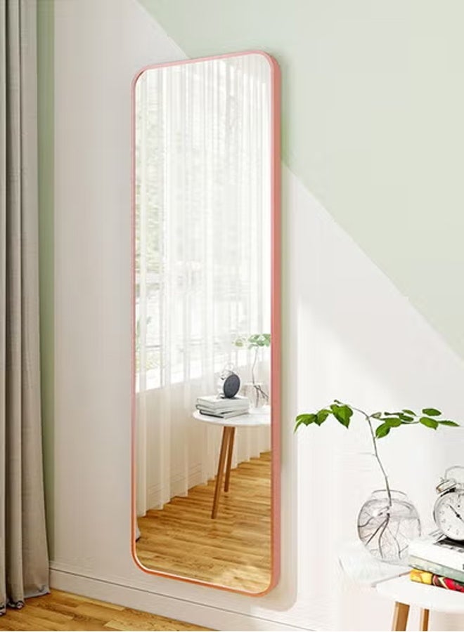 إن كي أكس مرآة كاملة الطول 80 × 180 سم، مرآة أرضية بإطار من سبائك الألومنيوم، مرآة زينة كبيرة قائمة بذاتها لغرفة النوم، مرآة كاملة الجسم مع حامل لغرفة المعيشة وغرفة النوم، لون ذهبي وردي - Image 3