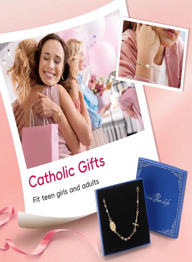 FLHEART Catholic Crucifix Gifts Rosary Bracelet for Women-14K gold plated Virgin Mary Jesus Cross Charm Link Chain, Dainty Virgen de Guadalupe Religious Gift for Confirmation Baptism First Communion Easter - Image 5