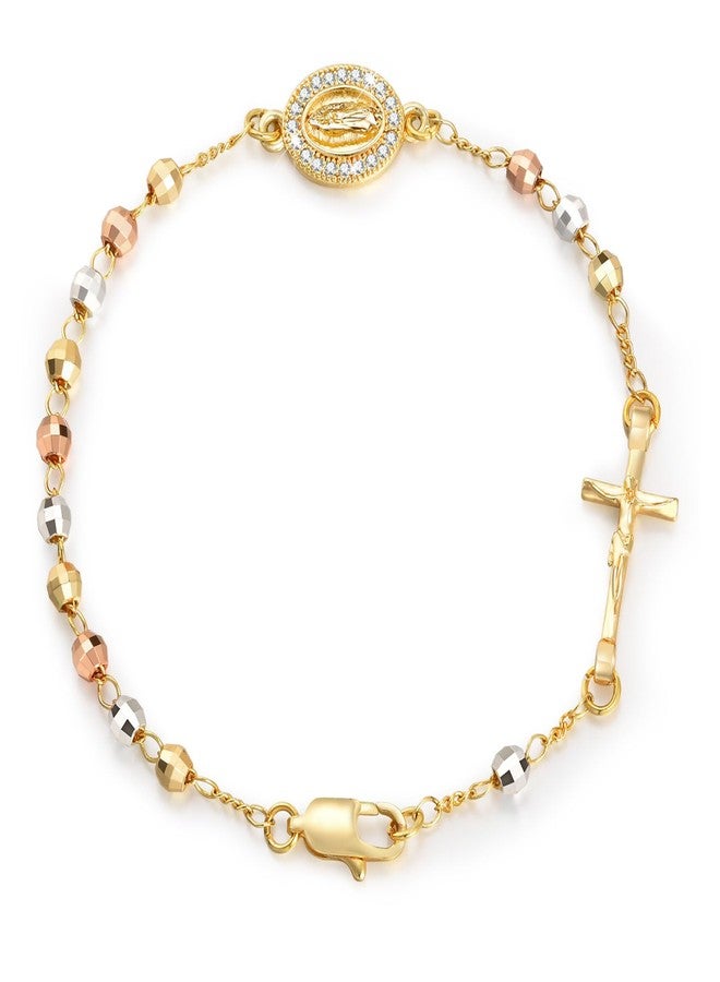 FLHEART Catholic Crucifix Gifts Rosary Bracelet for Women-14K gold plated Virgin Mary Jesus Cross Charm Link Chain, Dainty Virgen de Guadalupe Religious Gift for Confirmation Baptism First Communion Easter - Image 1