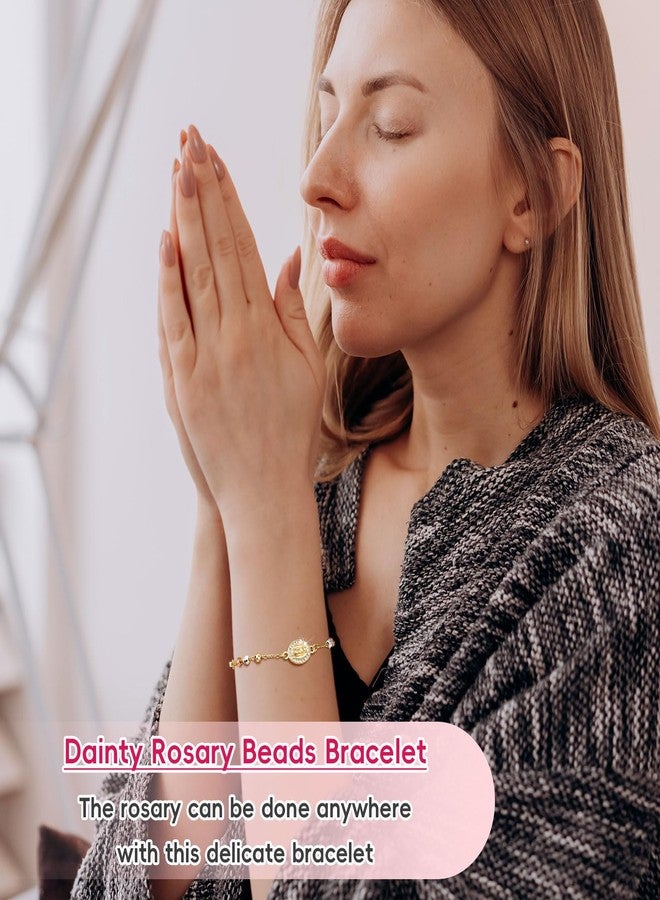 FLHEART Catholic Crucifix Gifts Rosary Bracelet for Women-14K gold plated Virgin Mary Jesus Cross Charm Link Chain, Dainty Virgen de Guadalupe Religious Gift for Confirmation Baptism First Communion Easter - Image 4