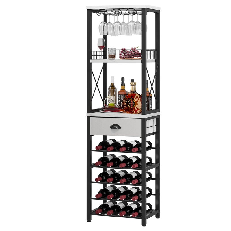 Homeiju Wine Rack Freestanding Floor, Bar Cabinet for Liquor and Glasses, 4-Tier bar Cabinet with Tabletop, Glass Holder, Storage Drawer and Wine Storage for Home Bar(Patent No.D1009580) - Image 1