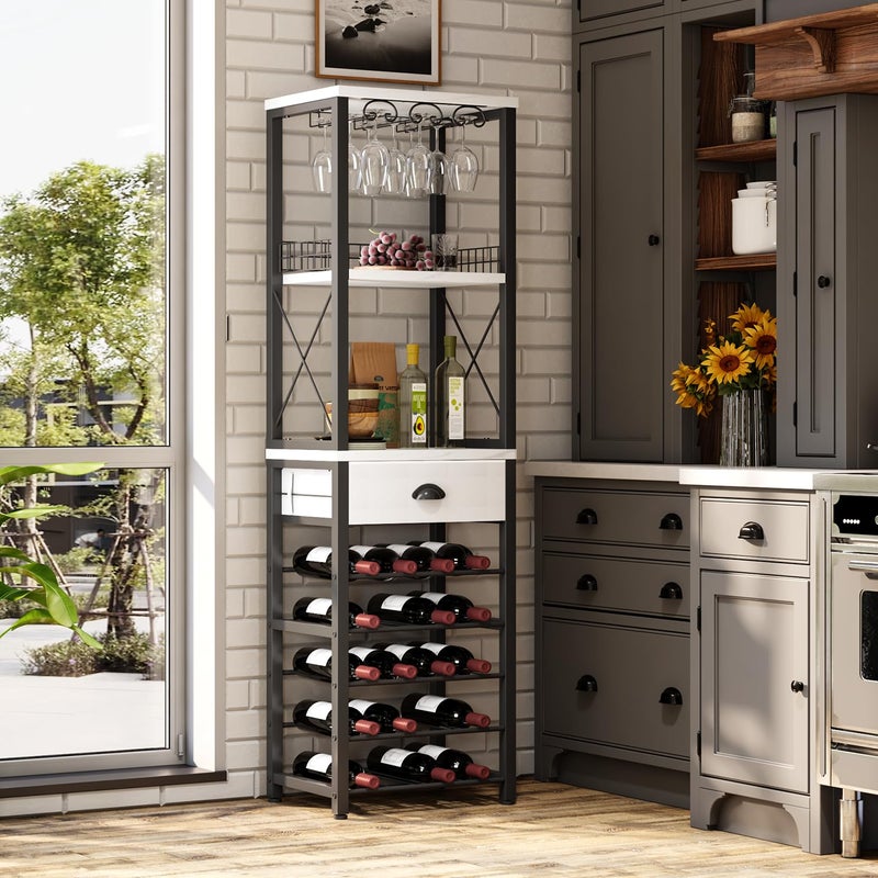 Homeiju Wine Rack Freestanding Floor, Bar Cabinet for Liquor and Glasses, 4-Tier bar Cabinet with Tabletop, Glass Holder, Storage Drawer and Wine Storage for Home Bar(Patent No.D1009580) - Image 2