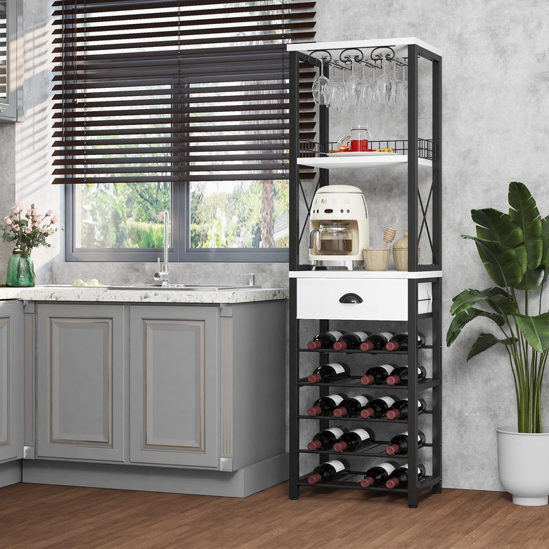 Homeiju Wine Rack Freestanding Floor, Bar Cabinet for Liquor and Glasses, 4-Tier bar Cabinet with Tabletop, Glass Holder, Storage Drawer and Wine Storage for Home Bar(Patent No.D1009580) - Image 3
