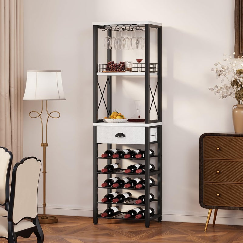 Homeiju Wine Rack Freestanding Floor, Bar Cabinet for Liquor and Glasses, 4-Tier bar Cabinet with Tabletop, Glass Holder, Storage Drawer and Wine Storage for Home Bar(Patent No.D1009580) - Image 4