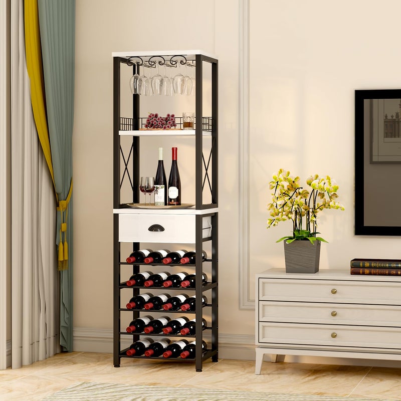 Homeiju Wine Rack Freestanding Floor, Bar Cabinet for Liquor and Glasses, 4-Tier bar Cabinet with Tabletop, Glass Holder, Storage Drawer and Wine Storage for Home Bar(Patent No.D1009580) - Image 5