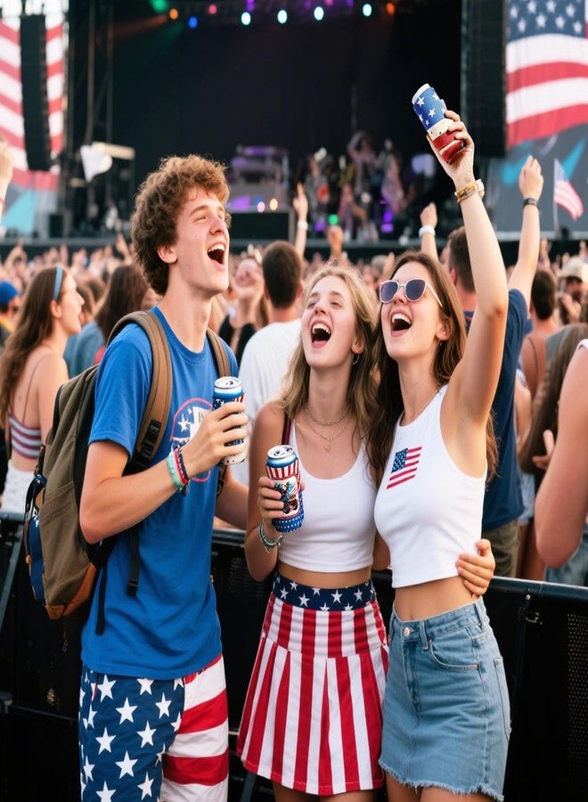 هوامي أغطية تبريد علب المشروبات بمناسبة الذكرى السنوية الـ 250 للولايات المتحدة الأمريكية، عبوة من 16 قطعة، حامل مشروبات قابل للطي من النيوبرين مزين بنجوم وخطوط العلم الوطني، مثالي لهدايا حفلات الذكرى السنوية الـ 250 وزينة عيد الاستقلال الأمريكي (4 يوليو). - Image 3