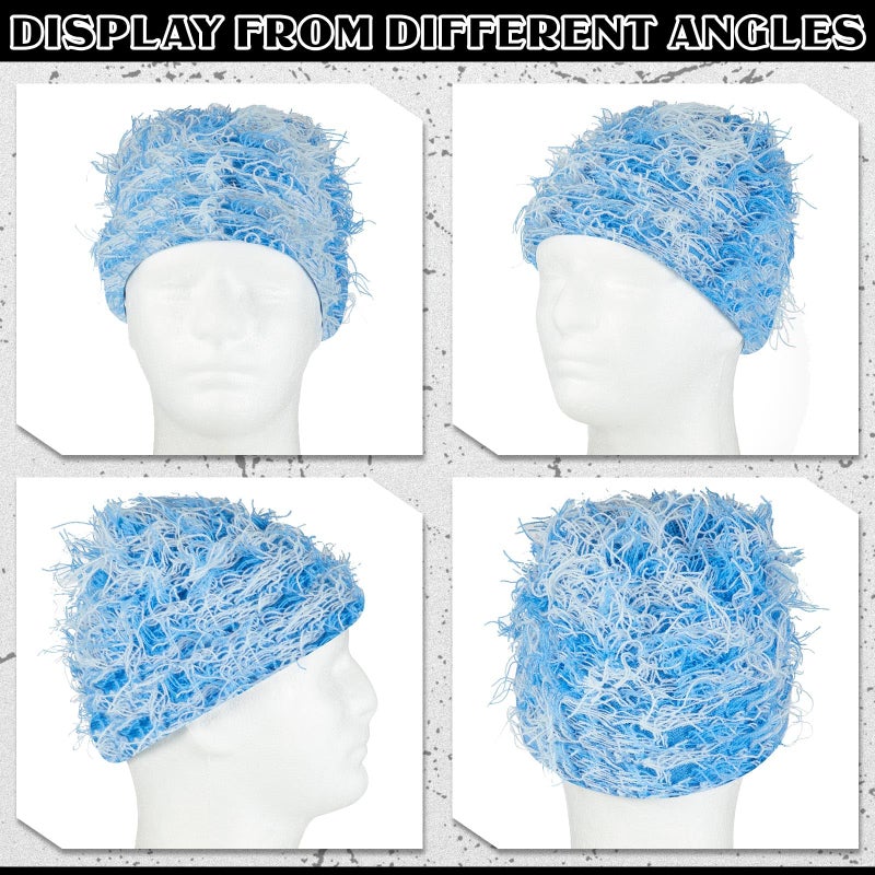 Chuarry Distressed Knitted Beanie Fuzzy Winter Hats Thick Warm Y2k Beanie Snow Knit Cap Skull for Women Men(Dark Blue and Light Blue,Regular Style) - Image 4