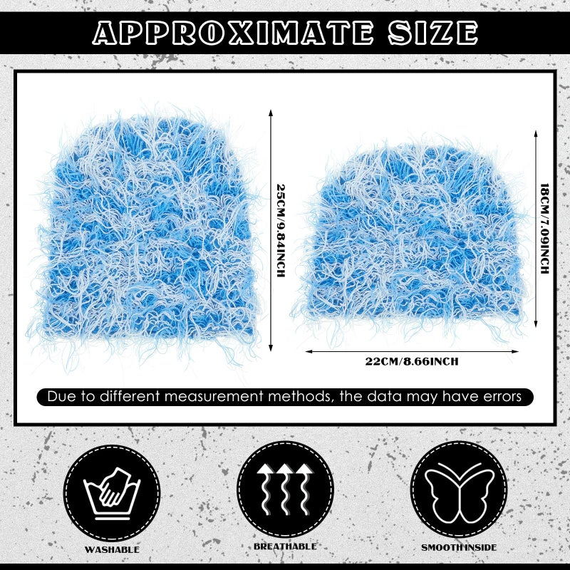 Chuarry Distressed Knitted Beanie Fuzzy Winter Hats Thick Warm Y2k Beanie Snow Knit Cap Skull for Women Men(Dark Blue and Light Blue,Regular Style) - Image 2