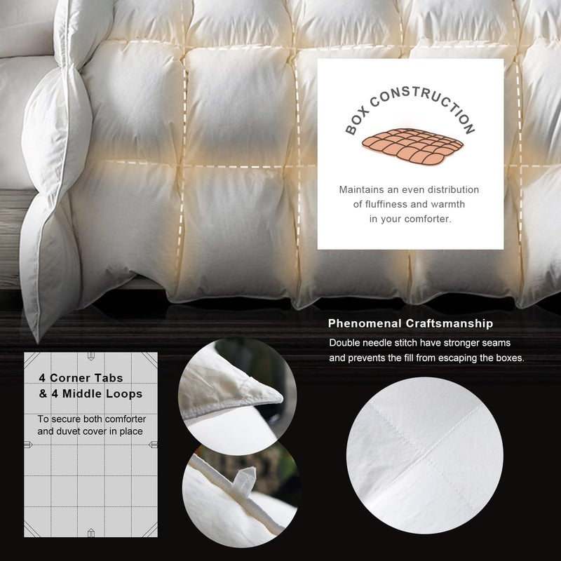 Royoliving Premium Feathers Down Duvet Insert Comforter King Size All Season Medium Warmth White 100% Cotton Cover with Corner Tabs (106x90, 60 oz) - Image 4