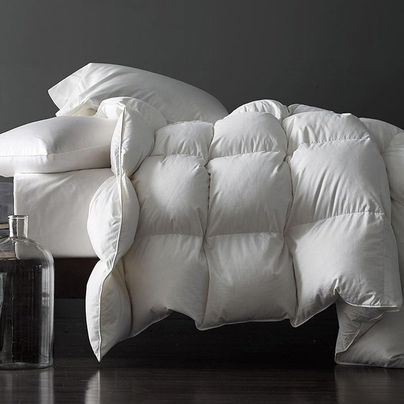 Royoliving Premium Feathers Down Duvet Insert Comforter King Size All Season Medium Warmth White 100% Cotton Cover with Corner Tabs (106x90, 60 oz) - Image 1