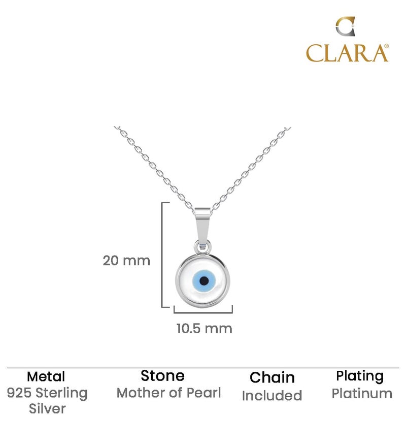 CLARA 925 Sterling Silver Evil Eye Pendant Necklace for Men & Women | With or Without Chain | Platinum Plated - Image 5