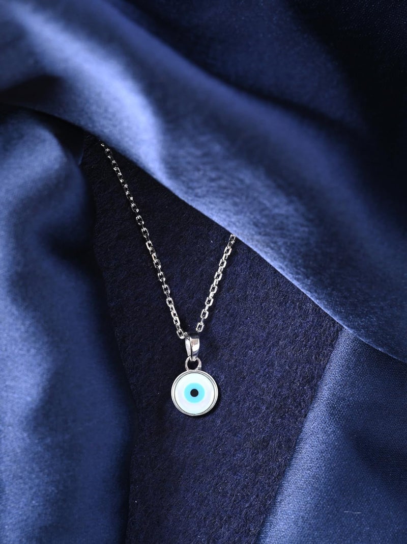 CLARA 925 Sterling Silver Evil Eye Pendant Necklace for Men & Women | With or Without Chain | Platinum Plated - Image 2