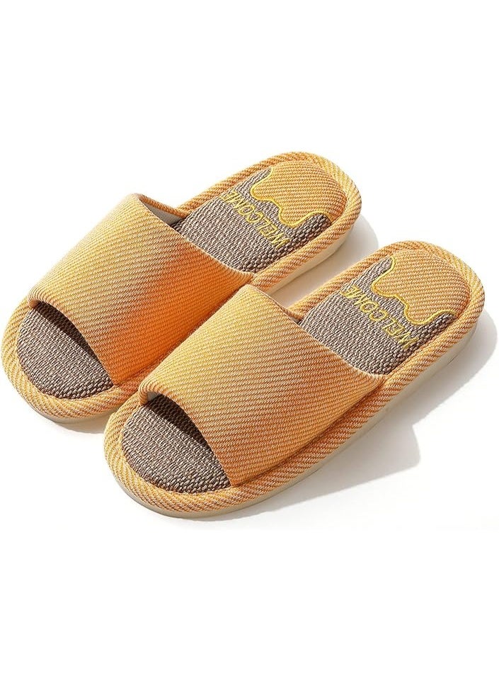 JIJIe Slippers for Women Men Linen Slippers Open Toe House Shoes Summer Sandals for Indoor Outdoor Bedroom - Image 1