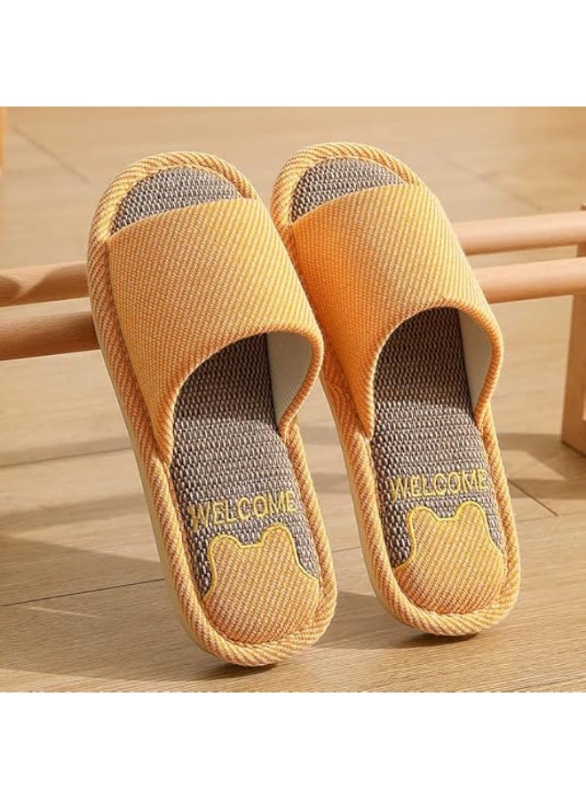 JIJIe Slippers for Women Men Linen Slippers Open Toe House Shoes Summer Sandals for Indoor Outdoor Bedroom - Image 2