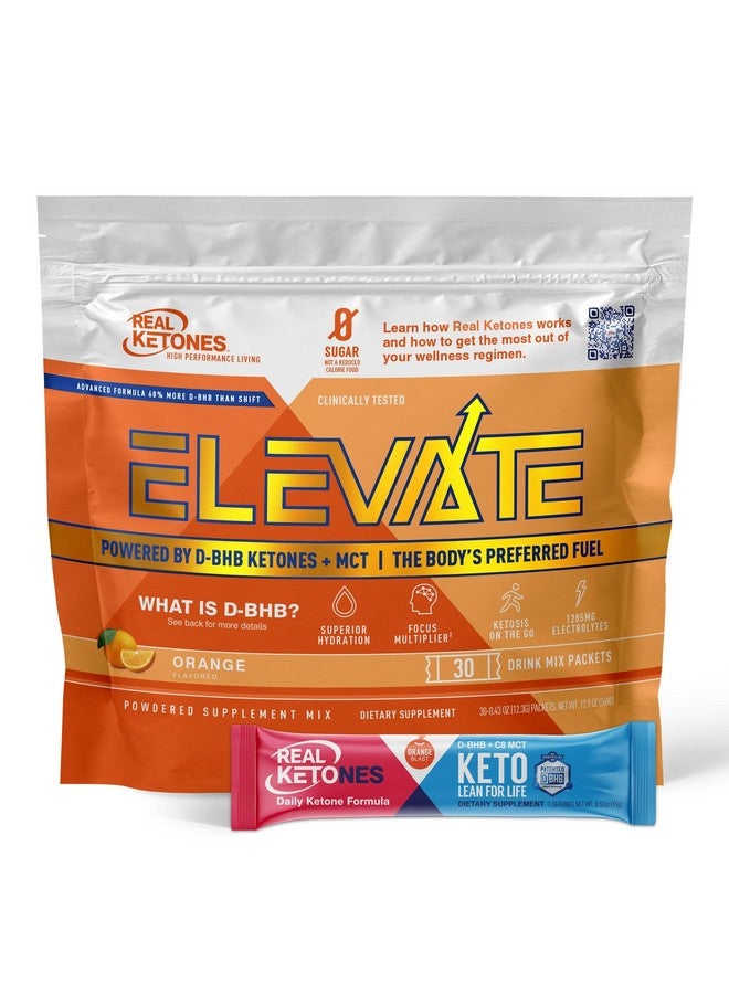 ريال كيتونز عبوات مزيج مشروب الكيتونات الخارجية Real Ketones MCT & BHB عبوات مسحوق Elevate Keto Electrolytes بدون سكر مع 4 إلكتروليتات رئيسية بالإضافة إلى Keto BHB المرطب - عبوة من 30 قطعة برتقالية - Image 1