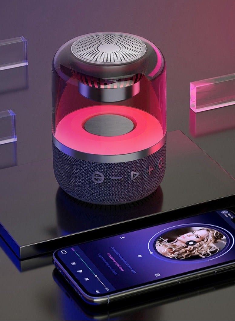 general Portable wireless speaker, powerful 8W 360-degree HD stereo speakers with TWS, retro LED light show, 4 hours of playtime, USB media port, TF card slot and 3.5mm port for Bluetooth devices, colorful black - Image 1