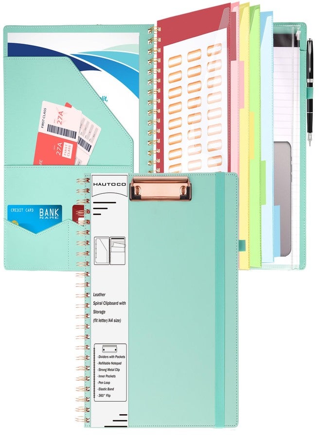 HAUTOCO Blue Spiral Clipboard with Storage Zipper Pouch, Portfolio Organizer with Clipboard Folio, 5 Divider Folders and 8.5"x 11" Refillable Notepad, Hardcover Padfolio for Work School Office Nurse - Image 1