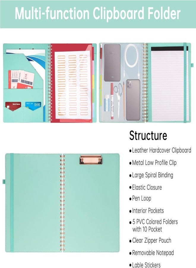 HAUTOCO Blue Spiral Clipboard with Storage Zipper Pouch, Portfolio Organizer with Clipboard Folio, 5 Divider Folders and 8.5"x 11" Refillable Notepad, Hardcover Padfolio for Work School Office Nurse - Image 3