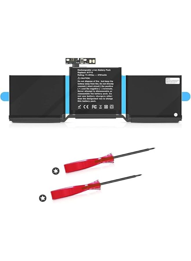 A1713 A1708 Battery Battery Compatible for MacBook Pro 13-inch A1708 (Late 2016, Mid 2017) - [Li-Polymer 11.4V 54.5Wh 4781mAh - Image 1