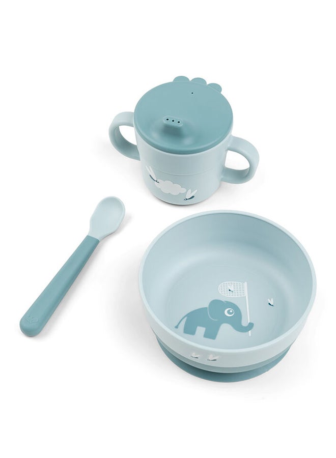 done by deer Foodie First Meal Set Elphee Blue | Baby Bowl, Spoon  And  Mini Mug Set | Easy-Grip | Non-Slip Base | Durable  And  Dishwasher Safe - Image 1
