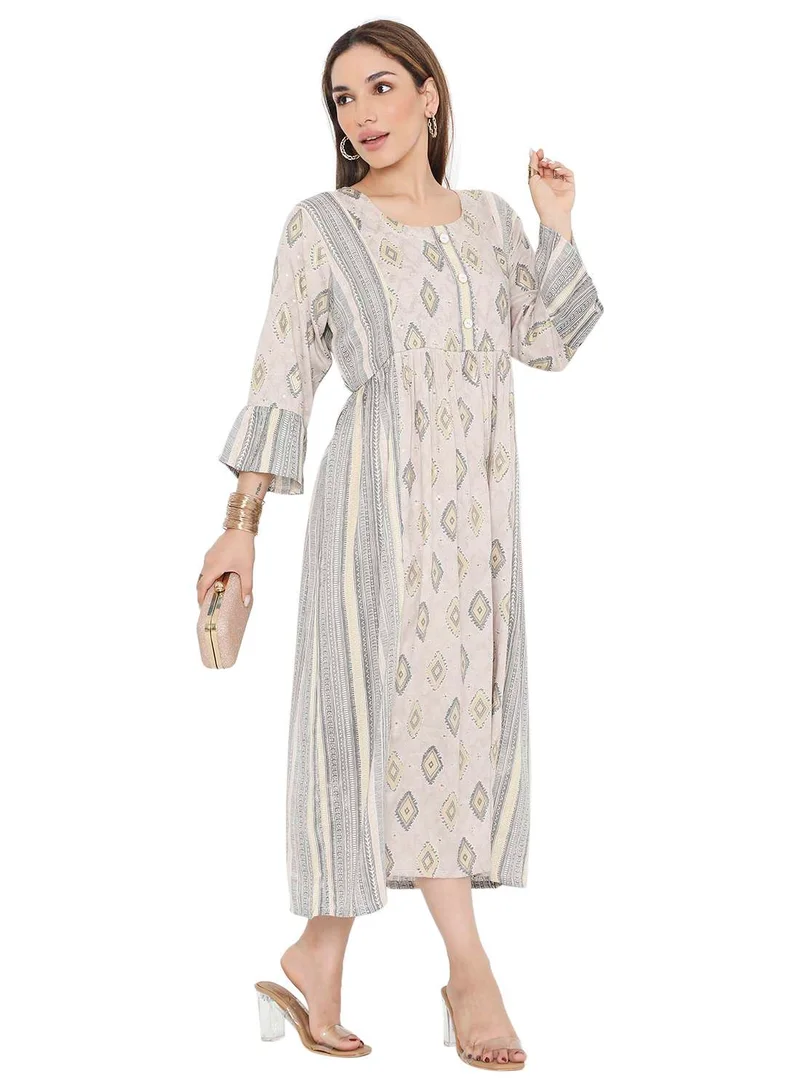 HANA & SARA STYLISH PRINTED SHORT FRONT STYLED BUTTON ARABIC KAFTAN JALABIYA DRESS