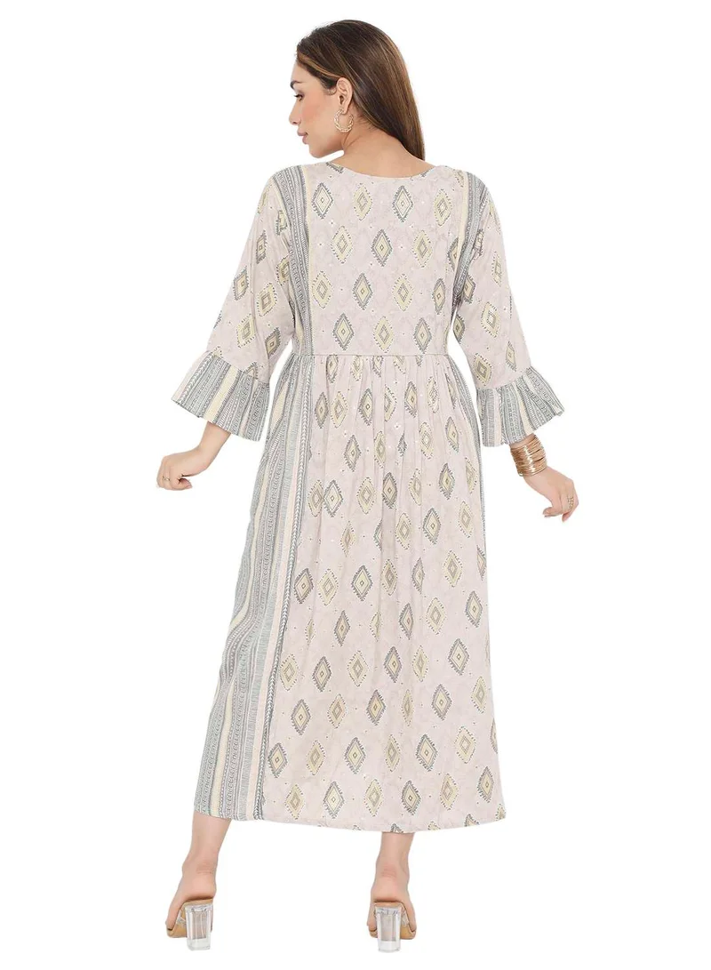 HANA & SARA STYLISH PRINTED SHORT FRONT STYLED BUTTON ARABIC KAFTAN JALABIYA DRESS