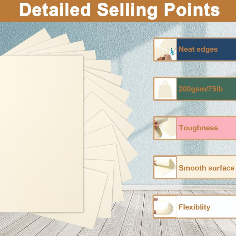 Silunkia 40 Sheets Cream Cardstock 8.5 x 11 Off White Paper, 200gsm/75lb Ivory Card Stock Certificates Paper for DIY Cards Making, Business Cards, Invitations, School Crafting, Menus, Office Printing - Image 3