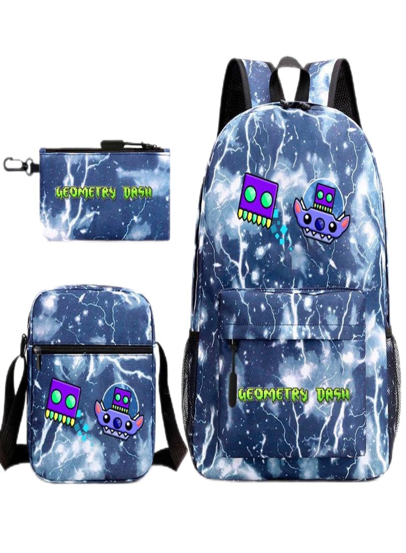 geometry dash Children Backpack Schoolbag Teen Student School Book bag with Lunch Box Pen Case 3 in 1 for Kids