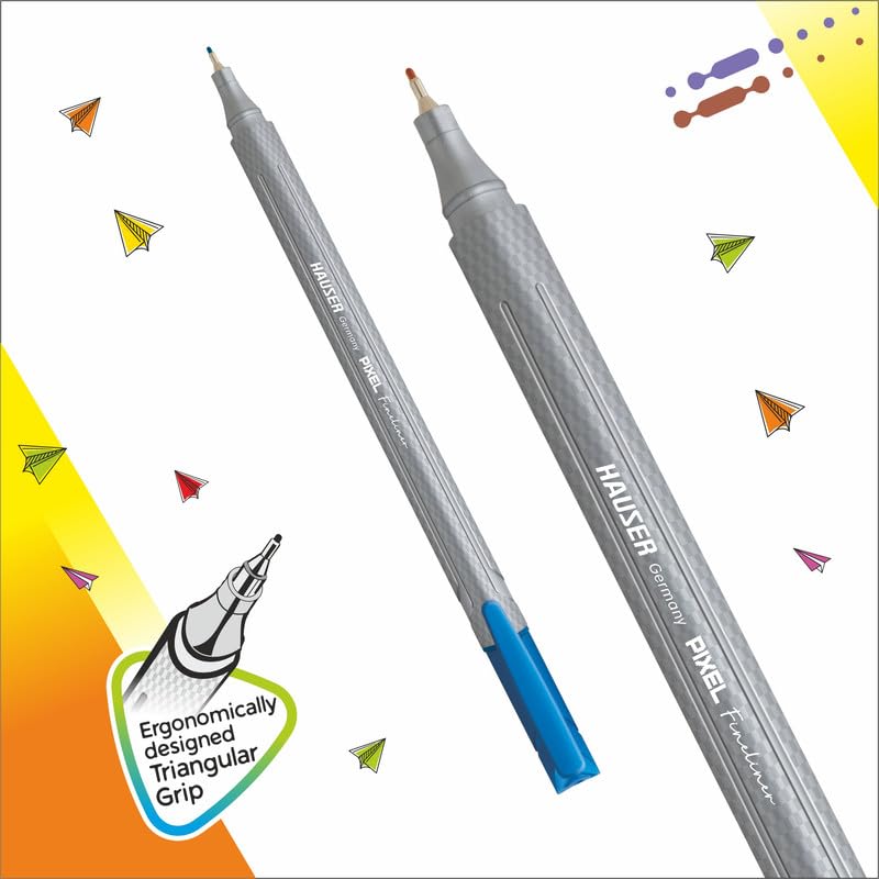 Hauser Germany Pixel Fineliner | Triangular Body For Better Grip | Hi-Quality Metal Tip | Available in 10 Vivid Ink Colours | Pack of 10 - Image 4