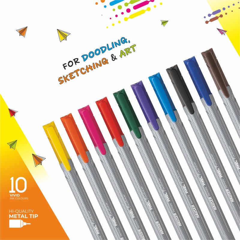 Hauser Germany Pixel Fineliner | Triangular Body For Better Grip | Hi-Quality Metal Tip | Available in 10 Vivid Ink Colours | Pack of 10 - Image 3