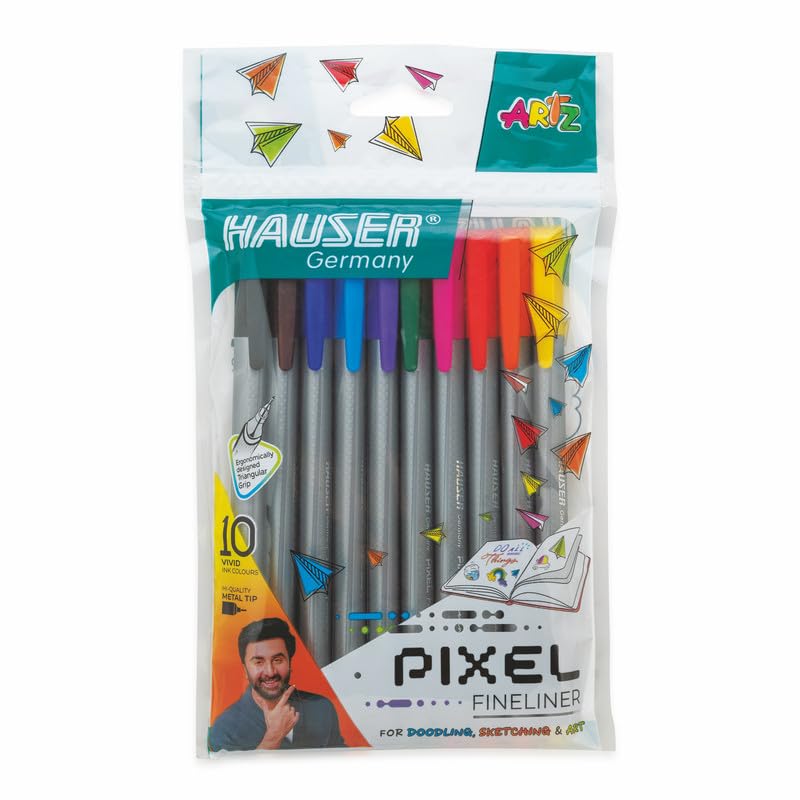 Hauser Germany Pixel Fineliner | Triangular Body For Better Grip | Hi-Quality Metal Tip | Available in 10 Vivid Ink Colours | Pack of 10 - Image 2